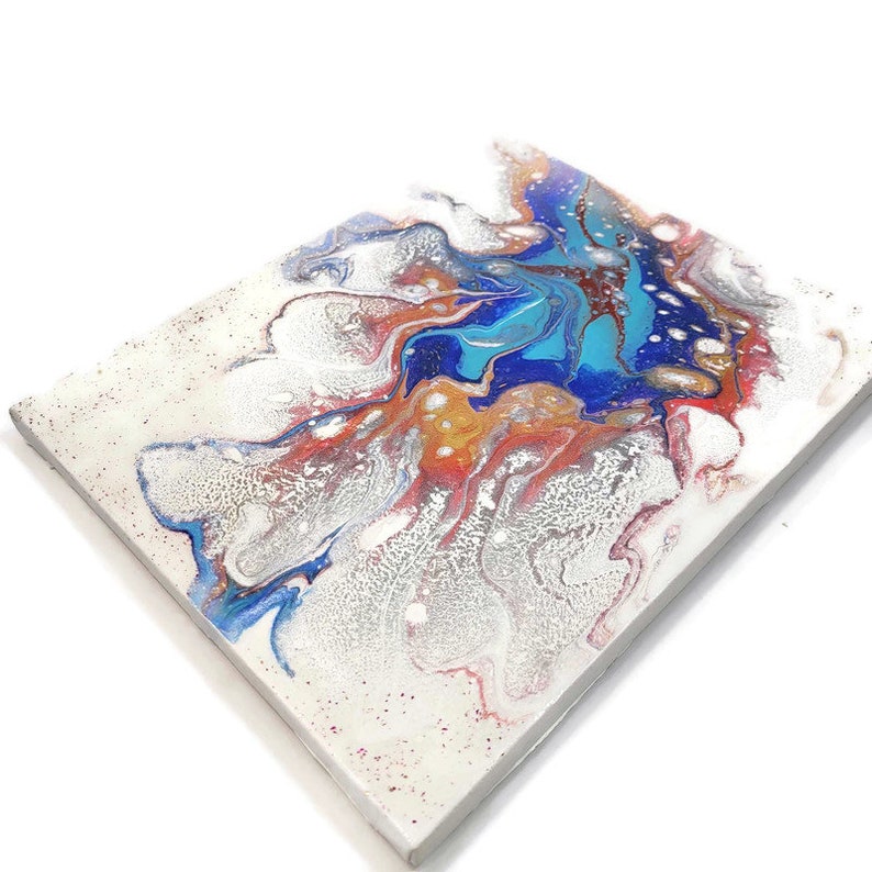 Original Acrylic Fluid Art Painting: 8x10 Abstract Canvas, Blue White ...
