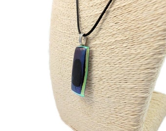 Dichroic Fused Glass Pendant Necklace: Black, Royal Blue & Green