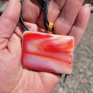 Large Fused Glass Orange Pendant Necklace, Jewelry. Sun Rise, Sun Set, Boho And Hippie Vibe, White, Pink, Beachy Feel, Back To School, Gift image 7