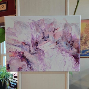 Fluid Acrylic Art Pour Painting, Original Stretched Canvas 16x12, Abstract Wall Art, Flowers,  Dutch Pour Method, Pink Purple Blue Red, Gift
