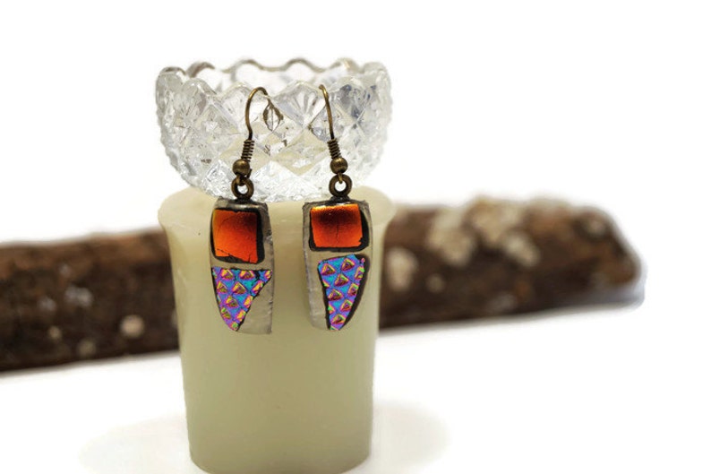 Fused Glass Earrings Geometric Earrings Square Rectangle and Etsy