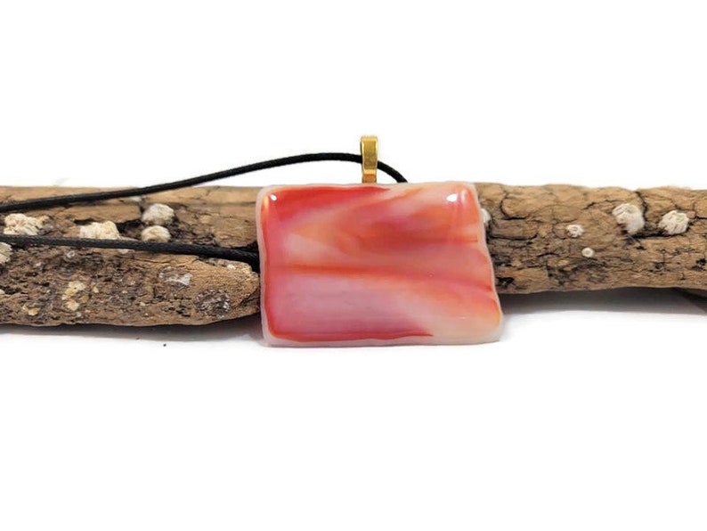 Large Fused Glass Orange Pendant Necklace, Jewelry. Sun Rise, Sun Set, Boho And Hippie Vibe, White, Pink, Beachy Feel, Back To School, Gift image 6