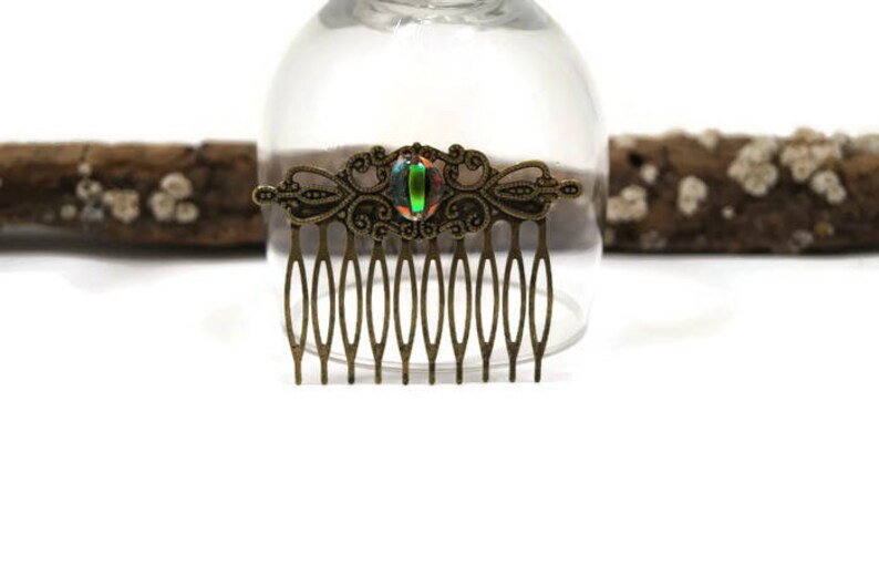 Fused Glass Hair Comb, Hair Accessories, Wedding Comb, Bronze Tone