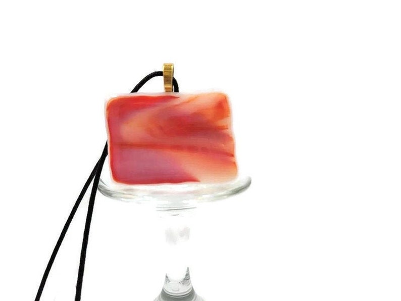 Large Fused Glass Orange Pendant Necklace, Jewelry. Sun Rise, Sun Set, Boho And Hippie Vibe, White, Pink, Beachy Feel, Back To School, Gift image 1