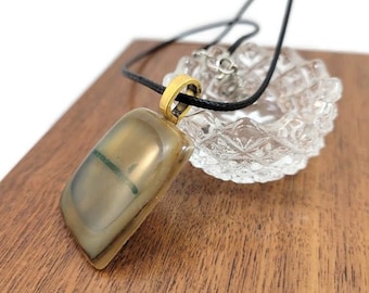 Brown Fused Glass Pendant Necklace: Dichroic Green Shimmer, Boho Jewelry
