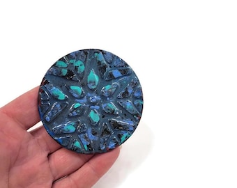 Textured Wooden Refrigerator Magnet: Blue Green Kitchen Decor