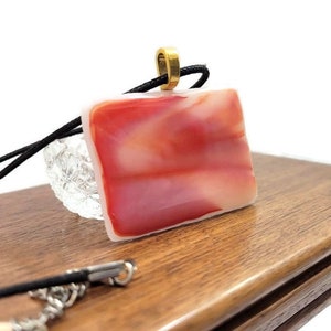 Large Fused Glass Orange Pendant Necklace, Jewelry. Sun Rise, Sun Set, Boho And Hippie Vibe, White, Pink, Beachy Feel, Back To School, Gift image 2