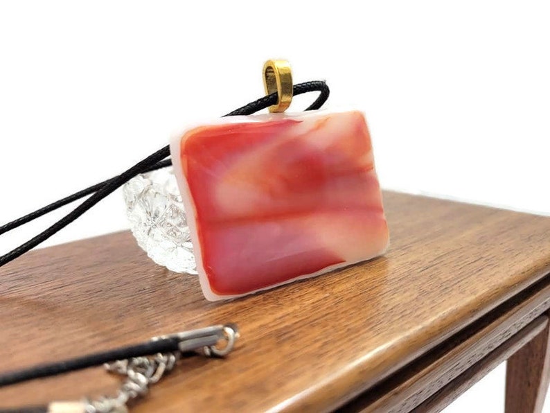 Large Fused Glass Orange Pendant Necklace, Jewelry. Sun Rise, Sun Set, Boho And Hippie Vibe, White, Pink, Beachy Feel, Back To School, Gift image 2