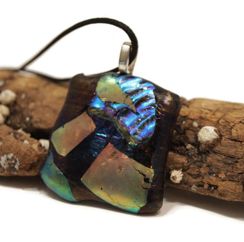 Large Fused Glass Pendant Funky Multi Colored Jewelry Patch Etsy