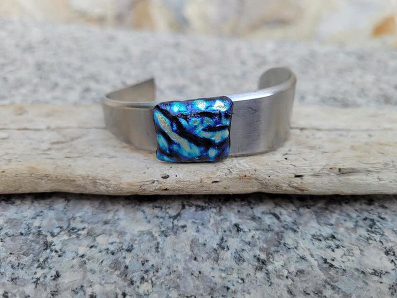 Blue Dichroic Fused Glass Spoon Handle Bracelet Cuff Silver - Etsy