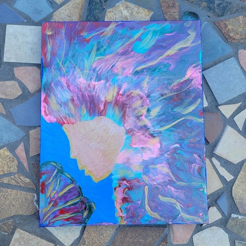 Acrylic Fluid Art Pour Painting Stretched Canvas Original Etsy