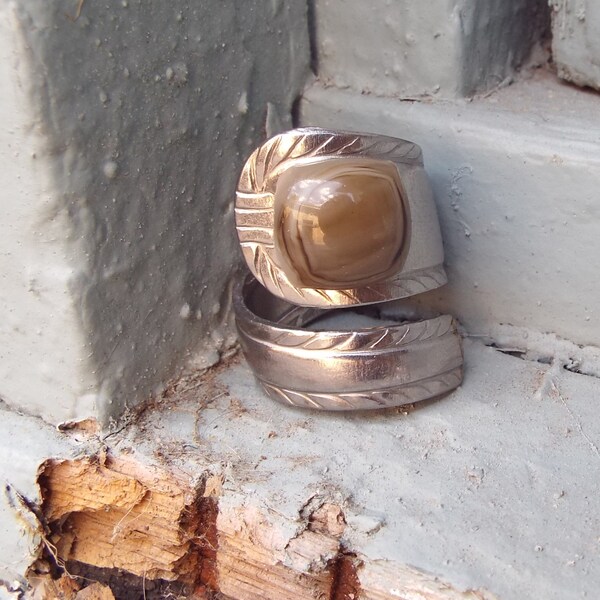 Spoon Ring, Fused Glass Ring, Silverware Ring, Spiral Ring