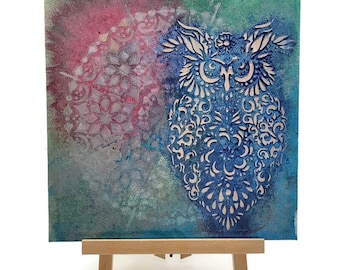Textured Owl Mandala Painting 12x12 | Boho Mystic Owl Wall Art | Spiritual Woodland Decor