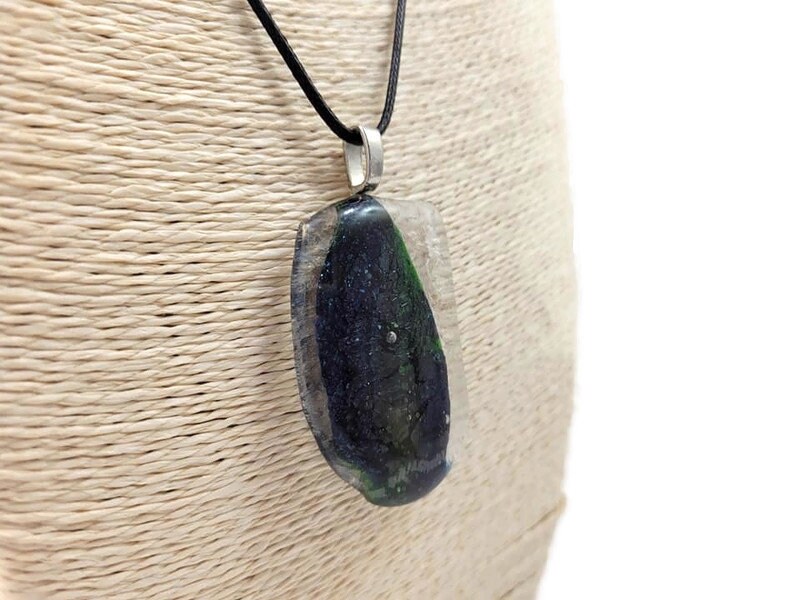 Dichroic Green Blue Fused Glass Pendant Necklace, Large, Jewelry ...