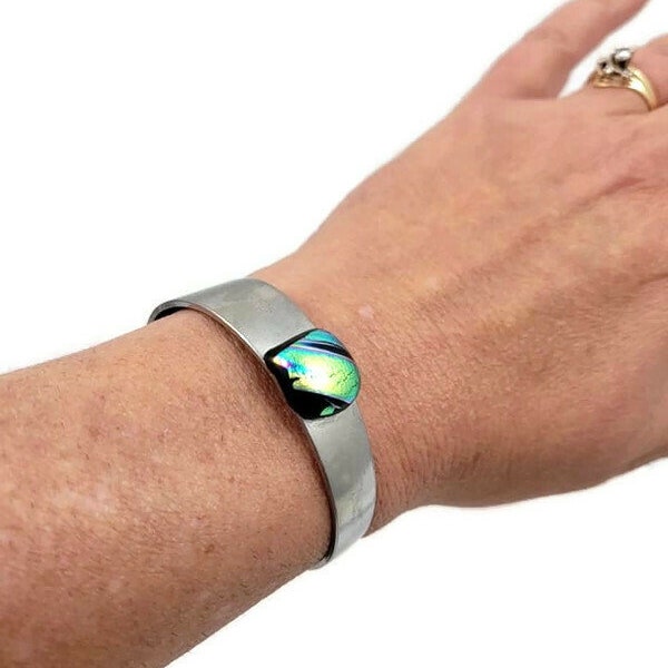 Dichroic Fused Glass Cuff Bracelet: Handmade Spoon Handle Jewelry