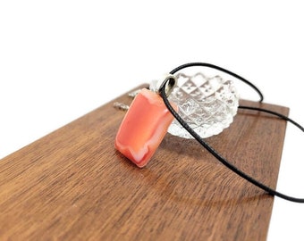 Orange Fused Glass Pendant Necklace, Jewelry, Summer Or Fall Wear, Unisex, Boho, Hippie Vibe, Casual, 1960's Inspired, Birthday Gift Idea