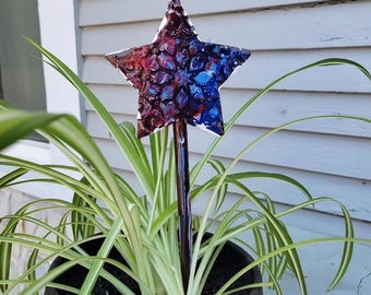 Patriotic Star Plant Stake: Red White Blue Boho Plant Marker