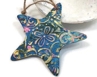 Starfish Wooden Textured Gift Tag Card Painted Boho Beach Star Ornament Gift Tag Teacher Gift Ocean Sea Animal Gift Wrap Embellishment Art