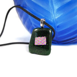 Green Glitter And Pink Dichroic Fused Glass Pendant Necklace, Jewelry, Fashion, Boho, Christmas Necklace, Shimmer, Boho Hippie, Woman's Gift image 7