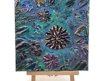 Textured Acrylic Flower Painting: 3D Wild Garden Canvas Art