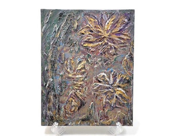 Texture Flowers In The Moonlight Painting Stretched Canvas Original 8x10 Abstract, Home Or Office Wall Art, Mothers Or Fathers Day Birthday