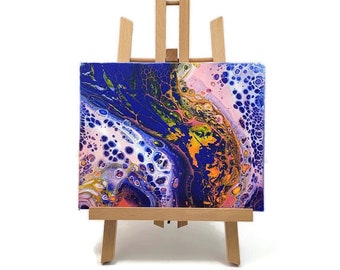 Original Galaxy Acrylic Fluid Art Painting: Abstract Space Face, 8x10 Canvas