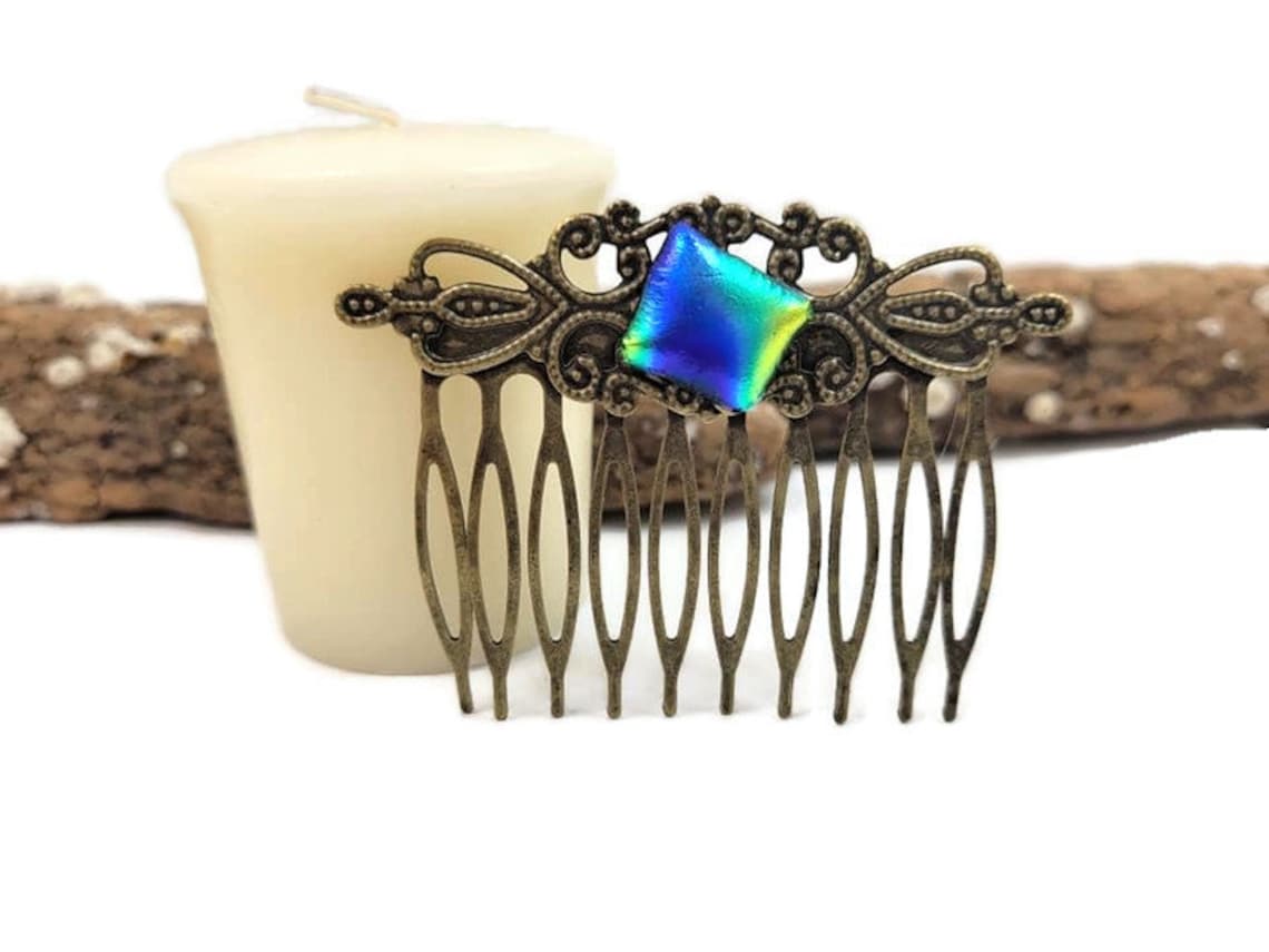 Fused Glass Hair Comb Accessories Dichroic Glass Wedding Etsy