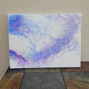 Pintura acrílica fluida vertida: Arte abstracto oceánico, lienzo estirado de 16 x 12 pulgadas