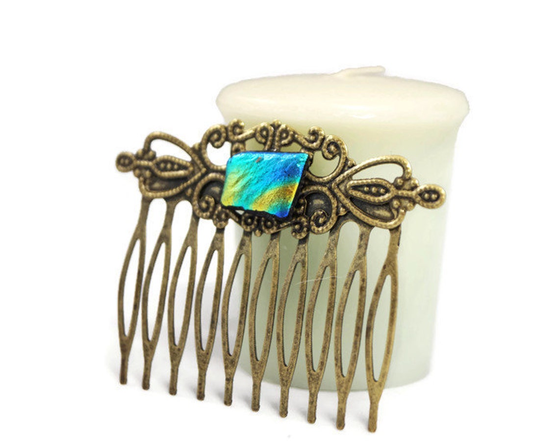Fused Glass Hair Comb, Accessories, Wedding, Jewelry, Bohemian, Prom