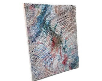 Textured Circle Line Acrylic Fluid Art Painting: 8x10 Original Canvas