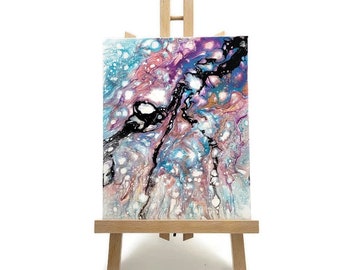 Acrylic Fluid Art Pour Painting: Abstract Snowy Day Home Decor (8x10 Stretched Canvas)