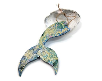 Boho Mermaid Tail Gift Tag: Textured Wooden Ocean Ornament