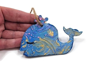 Whale Wooden Textured Gift Tag Card Painted Boho Beach Whale Ornament Gift Tag Teacher Gift Ocean Sea Animal Gift Wrap Embellishment Art