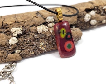 Red Fused Glass Flower Pendant Necklace: Boho Hippie Jewelry