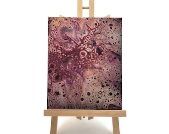 Acrylic Fluid Art Painting, Stretched Canvas, Original 8x10, Abstract Art, Home Decor, Mom Gift,  Wall Hanging, Purple Moon, Purple Gold