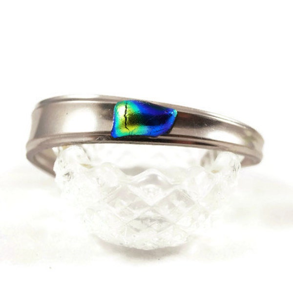 Spoon Handle Bracelet, Fused Glass Cuff Bracelet. Dichroic Glass Jewelry, Metal Bracelet, Bangle Bracelet, Glass Cuff, Blue Green Bracelet