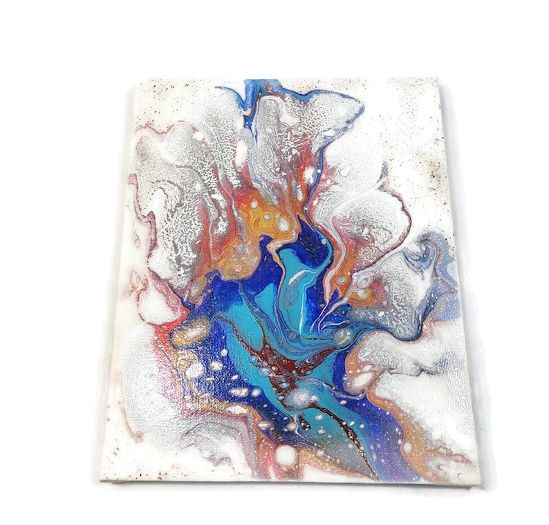 Original Acrylic Fluid Art Painting: 8x10 Abstract Canvas, Blue White ...