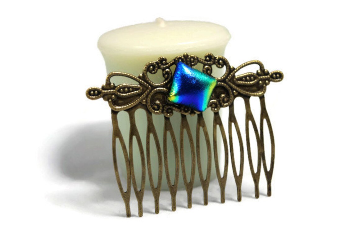 Fused Glass Hair Comb Accessories Dichroic Glass Wedding Etsy