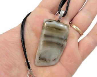 Brown And Gray Fused Glass Pendant Necklace, Jewelry, Natural Earth Tones, Nature Lover, Unisex Gift, Casual Wear, Boho, Hippie, Minimalist