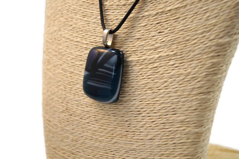Unisex Blue and White Fused Glass Pendant Necklace Blue Glass Necklace Pendant Hippie Necklace Boho Necklace Dichroic Accent Necklace