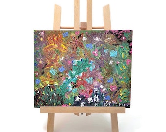 Textured Floral Garden Painting: Abstract Original Canvas (8x10)