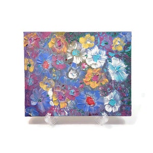 Texture Flower Garden Acrylic Painting Stretched Canvas Original 8x10 Abstract Landscape, Home Office Wall Art, Mothers Day, Birthday Gift