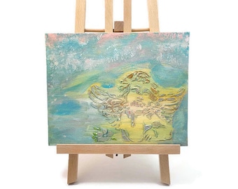 Textured Baby Angel Painting: Winged Cherub on Stretched Canvas (8x10)