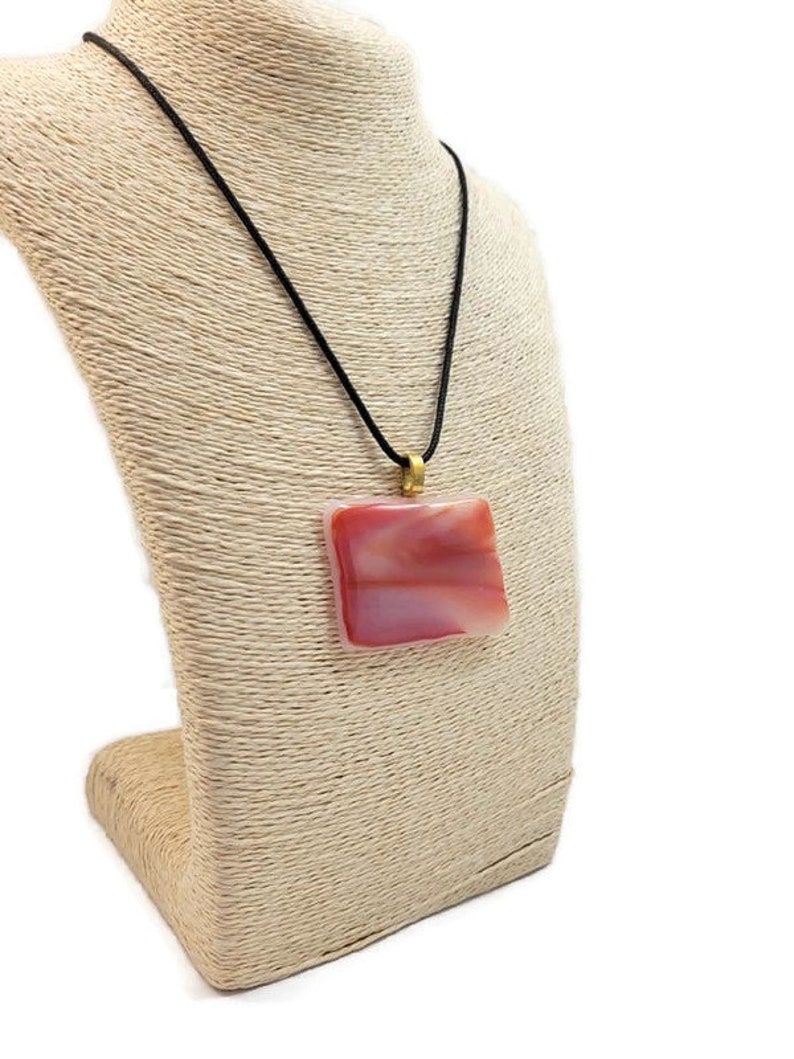 Large Fused Glass Orange Pendant Necklace, Jewelry. Sun Rise, Sun Set, Boho And Hippie Vibe, White, Pink, Beachy Feel, Back To School, Gift image 3