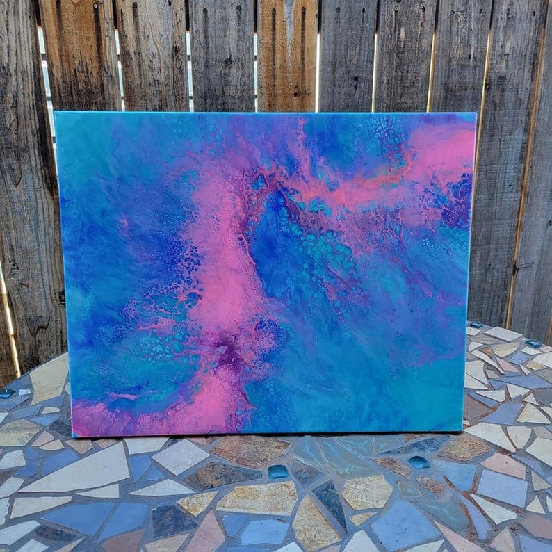 Acrylic Fluid Art Painting, Stretched Canvas, Original 16x20, Abstract