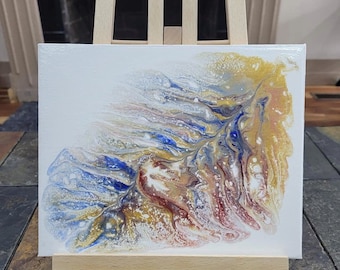 Abstract Fluid Art Painting: Autumn Leaf on Canvas (8x10)
