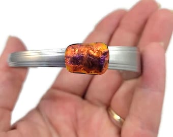 Fused Dichroic Glass Spoon Handle Cuff Bracelet: Orange Purple Jewelry
