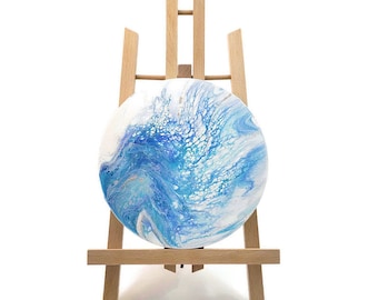 Original Acrylic Pour Painting: 8" Round Abstract Ocean Waves Art