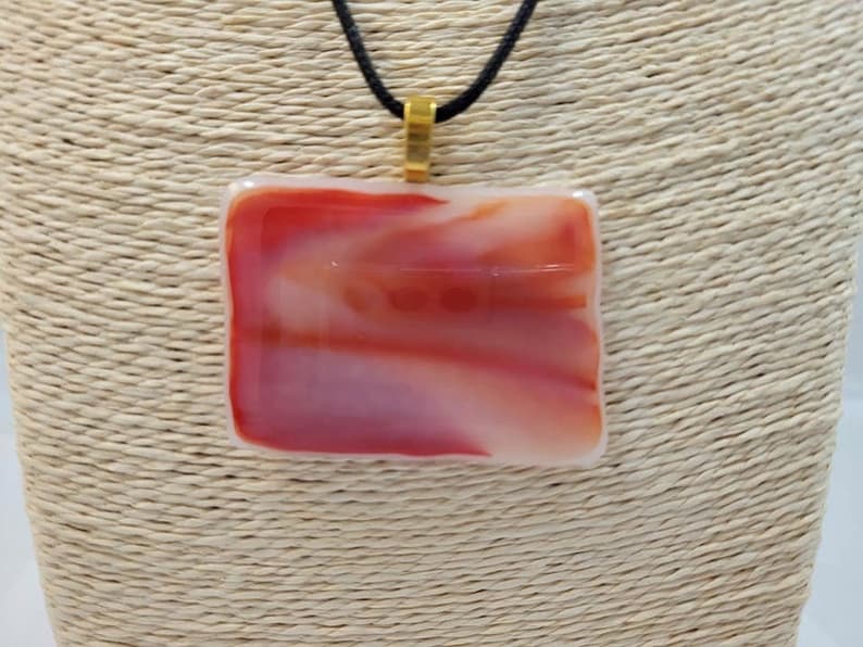 Large Fused Glass Orange Pendant Necklace, Jewelry. Sun Rise, Sun Set, Boho And Hippie Vibe, White, Pink, Beachy Feel, Back To School, Gift image 9