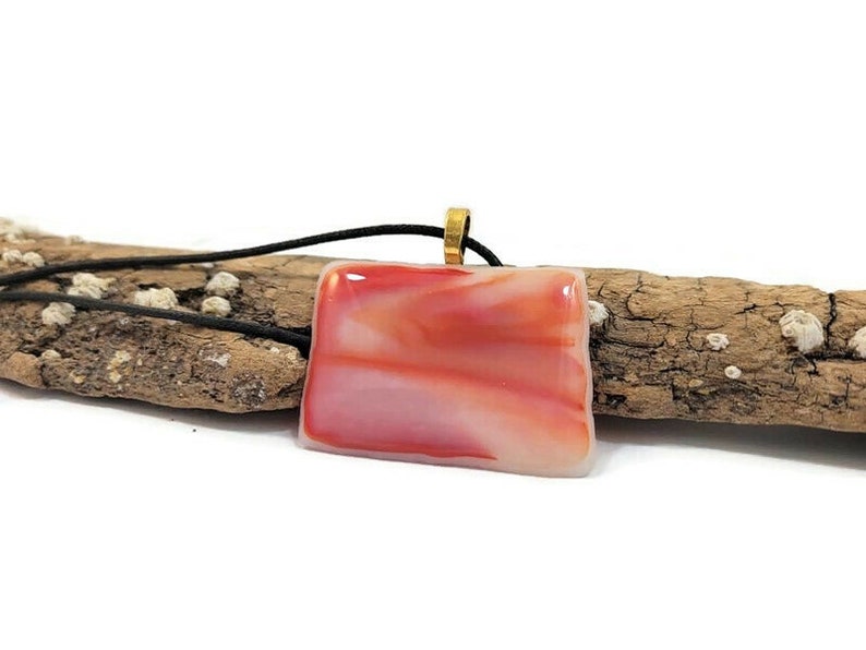 Large Fused Glass Orange Pendant Necklace, Jewelry. Sun Rise, Sun Set, Boho And Hippie Vibe, White, Pink, Beachy Feel, Back To School, Gift image 8